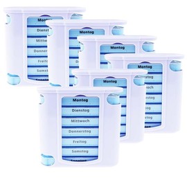 KAMACA Pack of 6 (= 6 pieces) practical medication dispenser, 7 days with 4 compartments per day, pill box, pill box, weekly dispenser (set of 6 - 6 weeks)