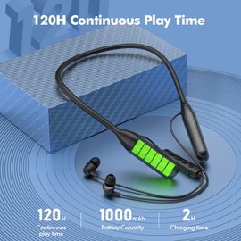 LAMA Bluetooth 5.3 Kopfhörer Sport Ohrhörer 120 Std. Spielzeit Noise Cancelling IPX6 Wasserdicht Kabellos Sportkopfhörer In Ear Headset mit Mikrofon Nackenbügel Magnetisches Earbuds, Schwarz