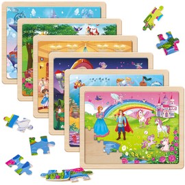 SYNARRY Unicorn Mermaid Princess Fairy Wooden Puzzles for Kids Ages 4-6, 6 Packs 60 PCs Jigsaw Puzzles for Kids Ages 4-8, Preschool Toys Gifts for Toddlers 3-5, Wood Puzzles for 3 4 5 6 Year Old Girls