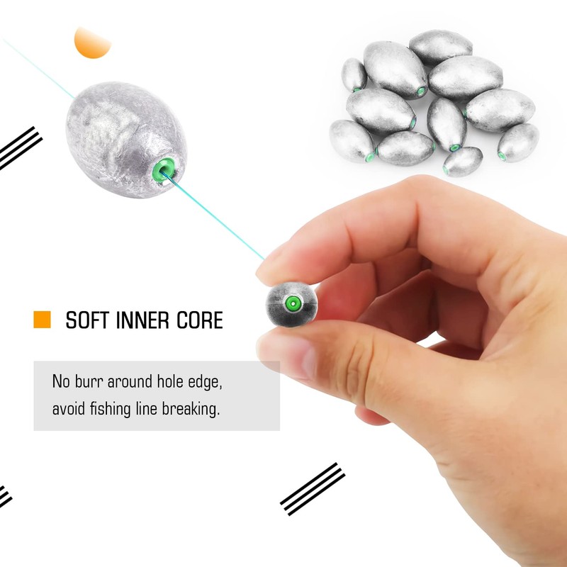 Atibin Removable Egg Lead Fishing Sinkers Saltwater Fishing Oval Sinkers