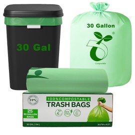 FPN Compostable Trash Bags – (30 gallon) 25 Pack, Handle-Tie, Small Kitchen Food Scrap Waste Bags, Eco-Friendly, Tear-Resistant, Odor-Free, Durable & Convenient