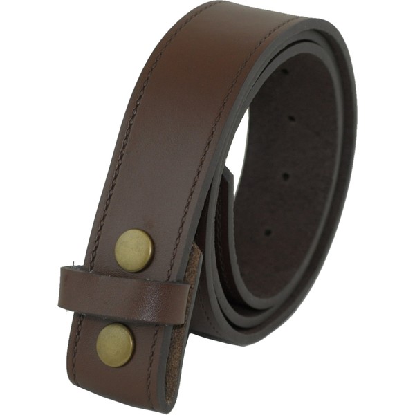 Real Leather Press Stud Belt 40mm wide for Jeans Brown