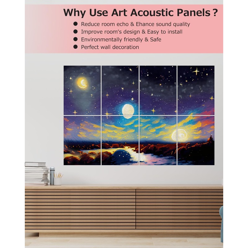 8 pack Art Acoustic Panels with Self-Adhesive,48 x 32Inches Acoustic