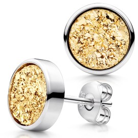 MATERIA by Matthias Wagner Druzy Quartz Stud Earrings – Women's Earrings Round 925 Silver Rhodium-Plated, Sterling Silver, Opal, quartz