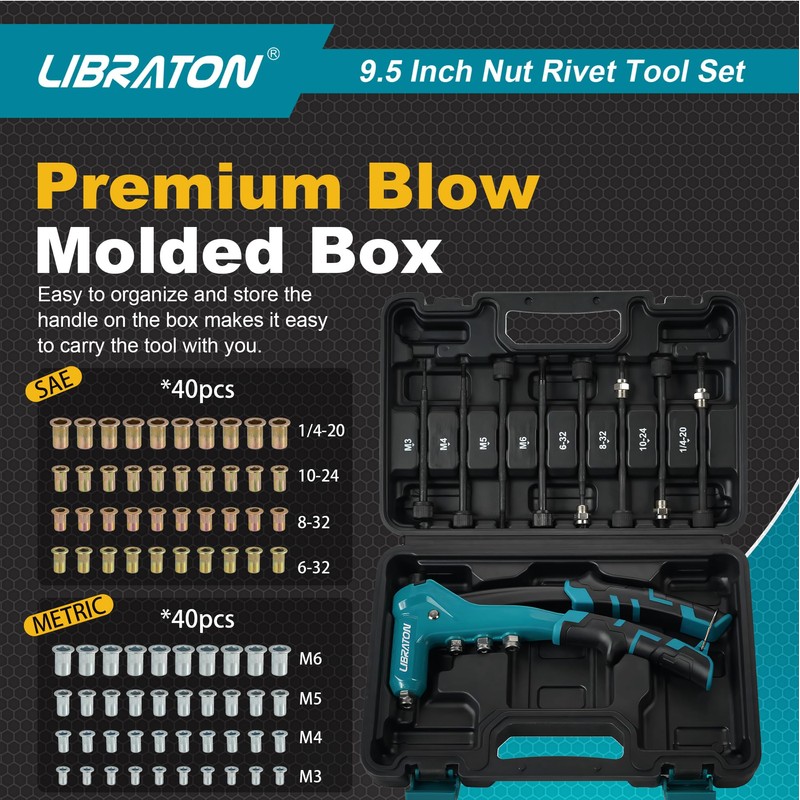LIBRATON 9.5" Rivet Nut Tool, One-Handed Rivet Nut Gun, Hand
