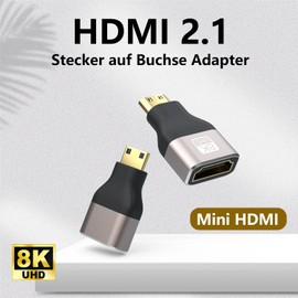 VMOJO 8K Mini HDMI Male to HDMI Female Adapter, 48Gbps HDMI to Mini HDMI Adapter,HDMI 2.1 Version Extension Adapter for Laptop, Camera, Projector, HDTV, Support 8K@60Hz/4K@144Hz HDR ARC,(2 Pack)