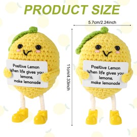 TOYMIS Funny Positive Lemon, 11 cm Emotional Crochet Lemon Support Doll with Encouragement Card, Cute Knitted Positive Doll for Friends, Family, Home, Office, Decoration, Party Gifts