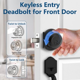 GeekTale Fingerprint Deadbolt, Smart Door Lock Deadbolt with App, Twist to Unlock & Lock, Built-in Rechargeable Battery, Easy Installation