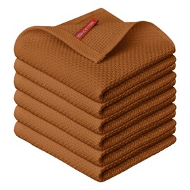 Artoid Mode Waffle Caramel 100% Cotton Soft Kitchen Towels Tea Towels, Set of 6, 30 x 30 cm, Washable, Absorbent Dishcloths, Cleaning Kitchens