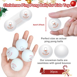 Christmas Ping Pong Balls, 30pcs Snowman Novelty Table Tennis Plastic 1.57“ Bouncing Balls for Christmas Stocking Stuffers Party Favors Gifts, Outdoor Indoor Snowballs School Christmas Game Activities