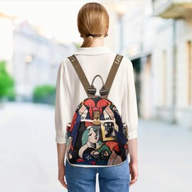 DEEVORCA Women Backpack Exquisite Ladies Shoulder Bag Fashion Print Hardware Distressed Design Hidden Anti Theft Zipper Crossbody Bag Vacation Outdoor Travel Waterproof Oxford Cloth Red B