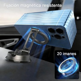 WAGADA Soporte Magnético para Teléfono, Soporte Plegable para Teléfono de Coche, Soporte Plegable con 360° Ventosa, Adecuado para Uso en el automóvil, la Oficina y el Hogar