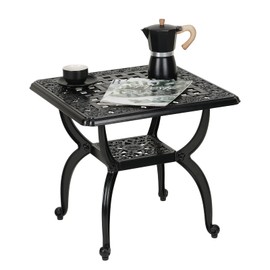 JARDIN DE CENTENNIAL Cast Aluminum Outdoor Side Table,Anti-Rust Outdoor End Table,Patio Coffee Bistro Table for Indoor,Garden,Porch,Balcony(Square Black)