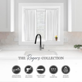 Kenney KN633 Rogers Twist & Fit No Tools Easy to Install Tension Curtain Rod, 28-48" Adjustable Length, White Finish, 5/8" Diameter Steel Tube