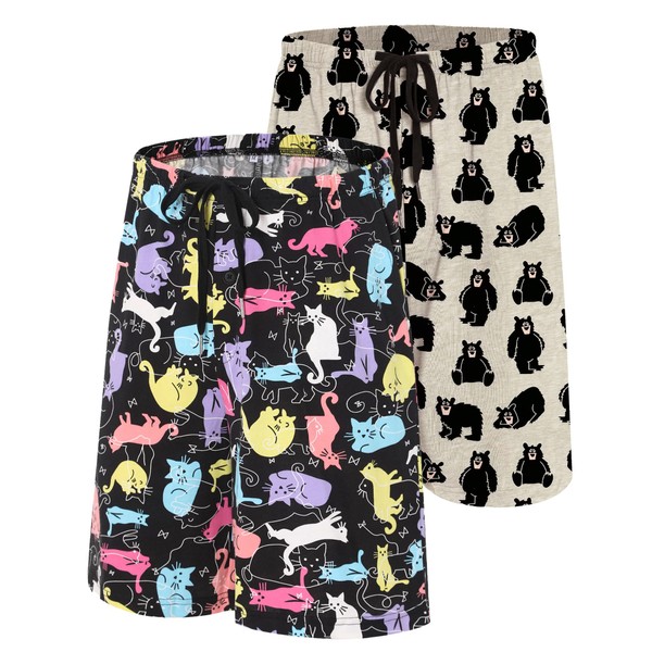 ENJOYNIGHT 2 Pack Mens Pajama Shorts Cotton Sleep Bottoms with