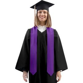 2025 Graduation Stole - Plain Purple Sash, Class of 2025 Shawl, Classic End With Trim Unisex Adult 70" Stoles for Academic Commencements