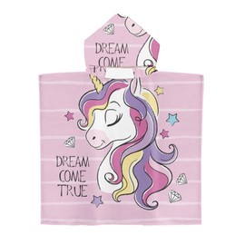 Irisbell Kids Hooded Beach Towel Cotton Blend Wearable Beach Towel with Hood for Kids Toddlers,Absorbent Soft Bath Towel Wrap Cartoon Swim Pool Bathrobe for Boys Girls (Unicorn, 25.6'' x 29.5'')