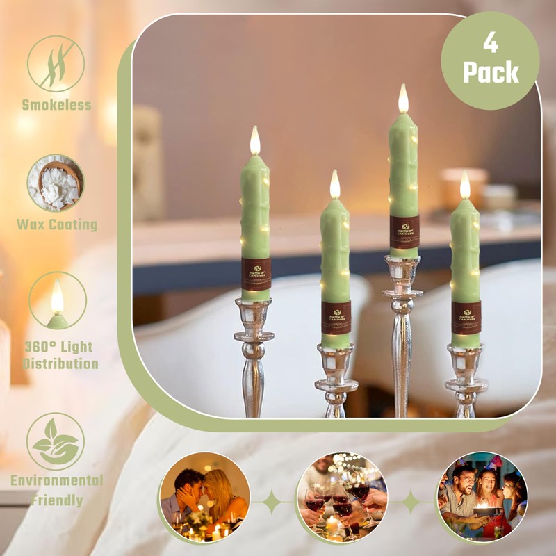 XINAOBAOLUO 6.5 inch Green Flameless Candle with String Light Window