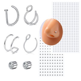 VFUN Fake Nose Rings Fake Eyebrow Piercing Fake Lip Labret Studs Stick On Fake Nose Stud Fake Facial Piercing Face Jewelry Non Piercing Fake Skin Piercing