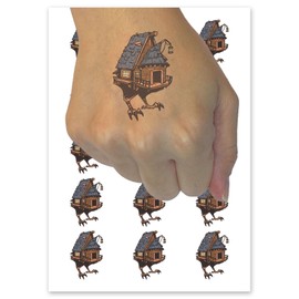 Baba Yaga Witch House Chicken Feet Temporary Tattoo Water Resistant Fake Body Art Set Collection - 15 2" Tattoos (1 Sheet)