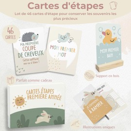 HuBorns - Baby Milestone Cards in English to Remember the Most Special Moments, 46 Beautifully Designed Baby Monthly Milestone Cards, Ideal Baby Card as a Gifts & Keepsakes