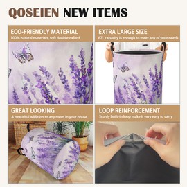 Laundry Hamper,Purple Lavender Laundry Basket,Butterfly Waterproof Oxford Cloth Storage Basket with Handle for Clothes Books Nursery Home Storage Sundries 16"x20"