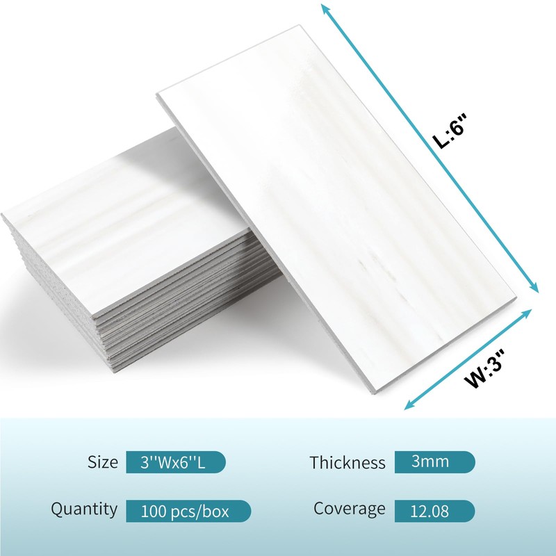 Vamos Tile 100-Piece Glossy Dolomite White Peel and Stick Backsplash