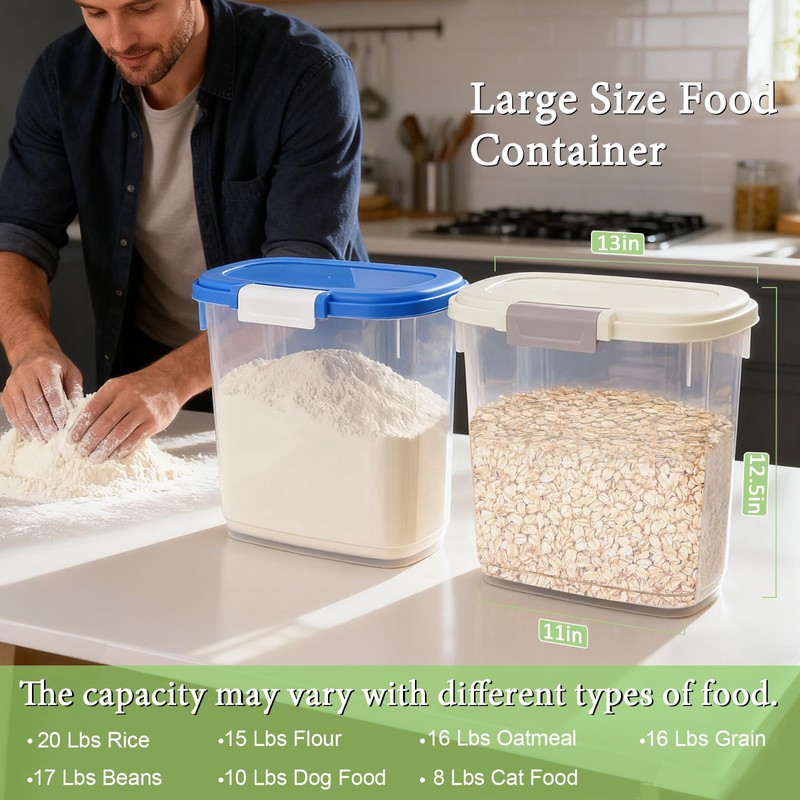 Large Rice Storage Container 20 Lbs - Tall Flour Container
