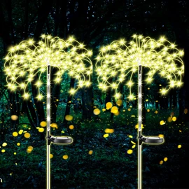 Ovker Solar Garden Lights, Solar Fireworks Lights, 120 LEDs, 2 Lighting Modes, 40 Copper Wires, String Waterproof Lamps for Garden, Patio, Lawn, Path, Party, Christmas Decoration (Warm White)