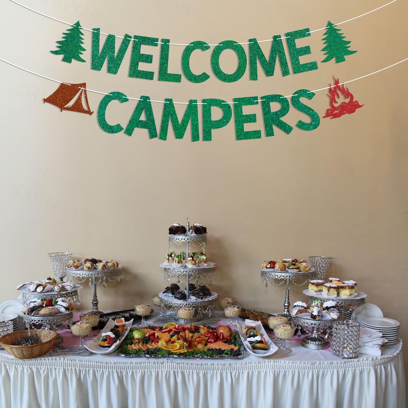 Welcome Campers Banner - Camping Theme Birthday Bachelorette Party Decor,