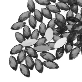 MECCANIXITY 100Pcs Acrylic Horse Eye Gems 7x15mm Flat Back Artificial Rhinestones for DIY Crafts Bead Wedding Party Face Painting Jewelry Making Gray