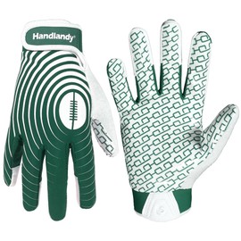 HANDLANDY Football Gloves Youth, Sticky Kids Receiver Gloves for Boys Girls, Stretch Fit Flag Football Gloves (White and Green, Medium)
