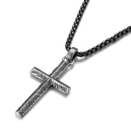 MUSECLOUD Sterling Silver Cross Pendant Necklace for Men - Oxidized Sterling Silver Cross Pendant with Stainless Steel Box Chain | Mens Black Cross Necklaces Jewelry for Partner Fiancé 20 Inches