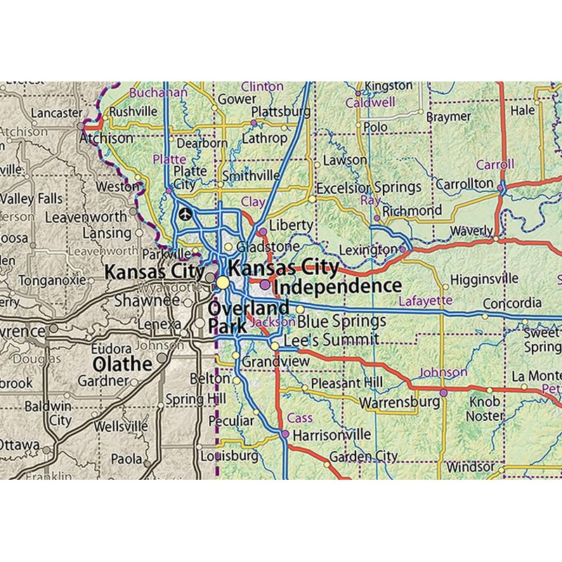Missouri State Physical Map - 16.5 x 16.5 Inches -