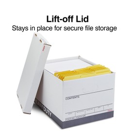 STAPLES Storage & Filing Box, Heavy-Duty with Handles & Removable Lid, Letter & Legal Size Documents, Stackable, 4-Pack, White/Gray