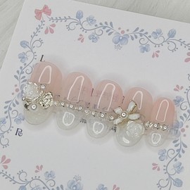 Romantic Flower Handmade Nail Tips - Coffin Egg / 로맨틱 플라워 수제네일팁 - 코핀에그