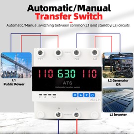 63A 2P Dual Power Automatic Transfer Switch 110V Adjustable Emergency Generator Transfer Switch with LED Display 50HZ/60HZ
