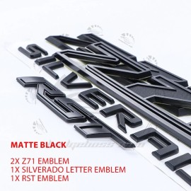 Unbranded 4x 2019-2024 Matte Black For Silverado RST Z71 Emblem Letter Nameplate Badge Kit