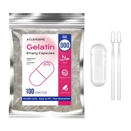 ATLEMISME Empty Gelatin Capsules Size 000 - Gelatin Capsules Empty (100 Count) Empty Capsules DIY Gelatin Capsule Filling - Gel Capsules Empty Caps with 2 Micro Lab Spoons for Capsule Filling