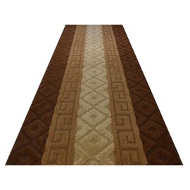 ORFA HOME Custom Cut Hallway Runner Rug, Slip Resistant, 31 Inch Wide X Your Choice of Length, Meander Brown, 31 Inch X 4 feet, Doormat