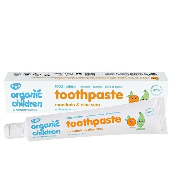 Green People Organic Children Mandarin & Aloe Vera Toothpaste 50ml | 100% Natural Toothpaste for Babies & Kids | Safe if Swallowed | Fluoride free & SLS free | Non Mint Toothpaste for Kids