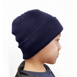axy Children's Winter Beanie Knitted Hat with Wide Brim for Boys and Girls from 1-6 Years, Children's Hat Boys Toddler, navy blue