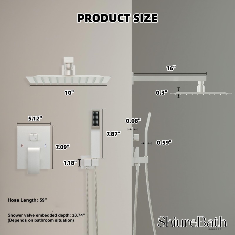 ShiureBath 10 Inch Shower Faucet Set, Rainfall Shower System with
