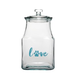 Amici Home, Love Glass Canister Square Jar, Dog and Cat Food Storage Container, Food Safe, Airtight Lid with Handle and Plastic Gasket, 52 Ounces, Medium, Glass Organization Durable