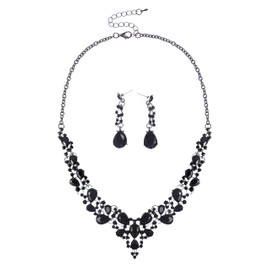 Sacina Set Black Crystal Necklace Earrings, Black Necklace, Vintage Necklace, Gothic Necklace, Goth Necklace, Costume Jewelry, Christmas Jewelry Gifts for Women