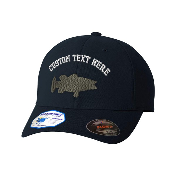 Custom Flexfit Baseball Cap Bass Fish Funny404 Embroidery Design Polyester