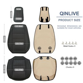 Qinlive 2 Pack Ventilated Cooling Car Seat Covers for Summer, 3D Air Mesh Breathable Leather Front Seat Protectors with Storage Pocket, Universal Fit Non-Slip Seat Cushion for Car Truck SUV(Black)