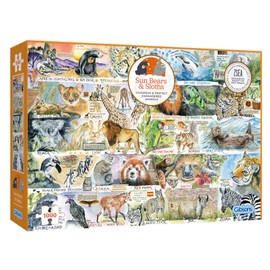 Sun Bears and Sloths | 1000 Piece Jigsaw Puzzle | Val Goldfinch | Endangered Animal Puzzle | Sustainable Puzzle for Adults | Premium 100% Recycled Board | Great Gift for Adults | Gibsons Games