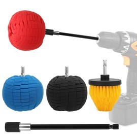 Linkstyle 5PCS Drill Polishing Ball Set, Car Wheel Polisher Sponge Pad Kit with Long Extension Pole & Cleaning Brush, Buffing Ball for 1/4" Hex Drill, Car Rim and Metal Surface Polishing Tool