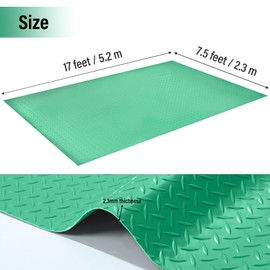 7.5 x 17 FT Garage Floor Mat - 2.4mm Diamond Plate PVC Rubber Garage Flooring Roll for Under Car Parking, RV Trailer Flooring, Perfect for Garage, Shed, and More.Green